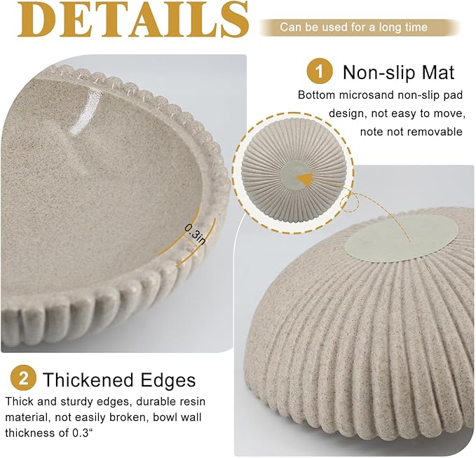 Large Decorative Bowl for Home Decor 12 Inch Resin Fruit Bowl Sandstone Ruffle Key Bowl for Coffee Table Shallow Centerpiece Bowl Catch All Bowl for Kitchen Counter, Entryway, Living Room