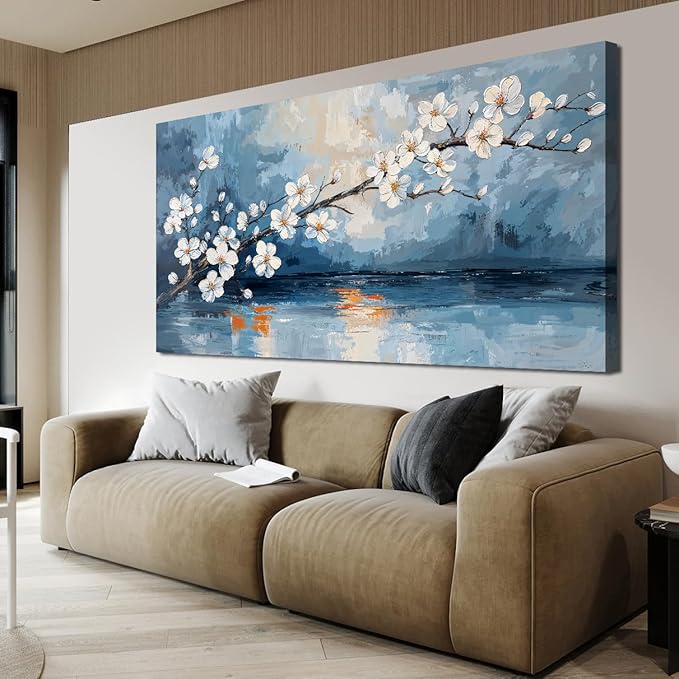 Canvas Wall Art Decor Vintage Coastal Wall Art Decorations White Flower Wall Art Prints Wall Art Pictures for Living Room Canvas Art Wall Decor Sunset Artwork for Walls Bedroom Office Decor 20" X 40"