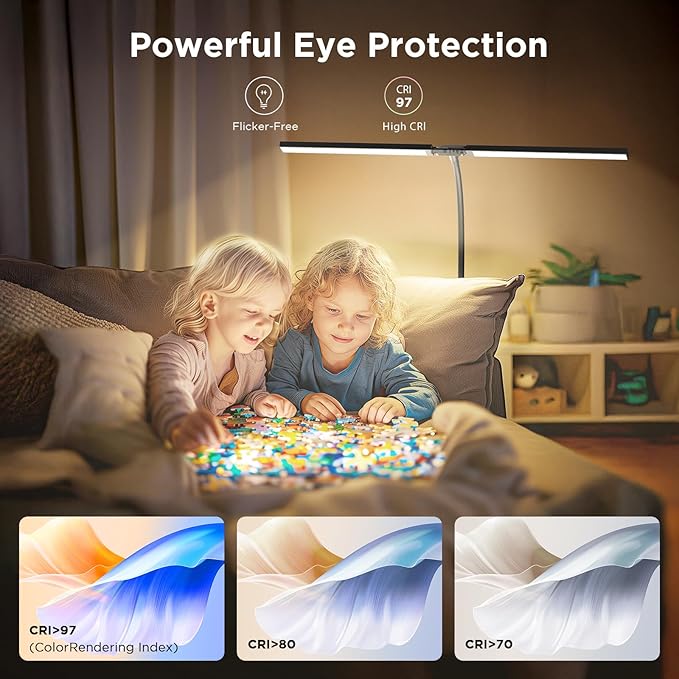 24W Ultra-Bright LED Floor Lamp for Living Room, 2400LM Double Head Craft Light with Adjustable Panels Gooseneck Lamp, Tall Standing Lamp for Office/Reading/Bedroom/Piano/Tattoo/Sewing/Puzzle/Lash