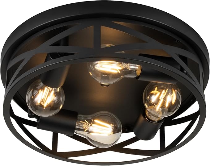 Black Flush Mount Ceiling Light Fixtures,4-Light Black Hallway Light Fixture Ceiling Mount for Farmhouse,Kitchen, Bedroom 1 Pack