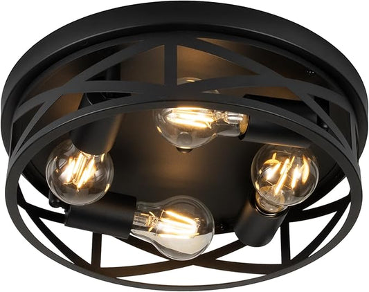 Black Flush Mount Ceiling Light Fixtures,4-Light Black Hallway Light Fixture Ceiling Mount for Farmhouse,Kitchen, Bedroom 1 Pack