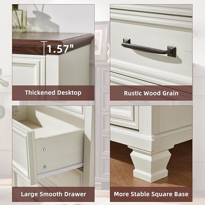 Farmhouse 5 Drawer Dresser for Bedroom, 45” Tall Dresser for Closet, Rustic Wooden Chests of Drawer for Bedroom, Hallway, Entryway, White