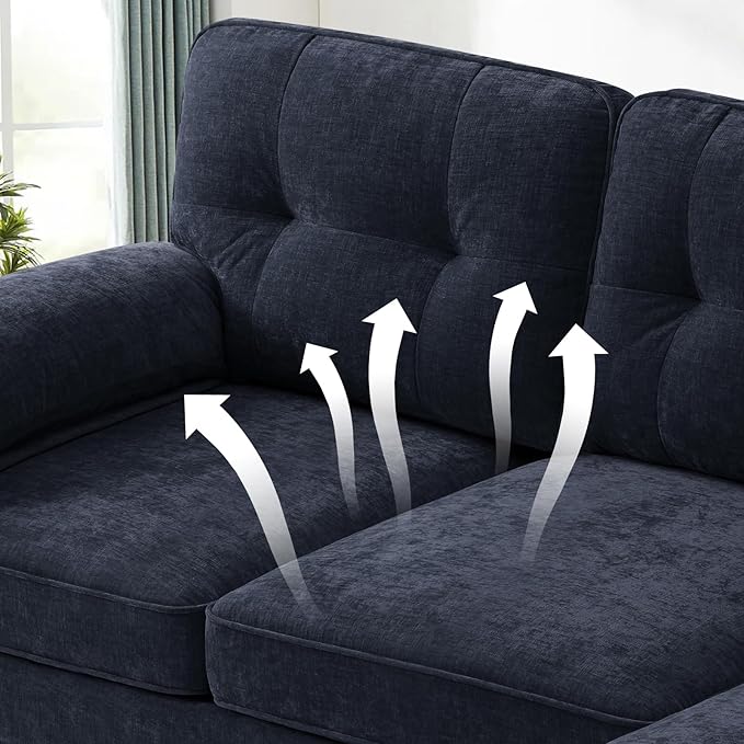 EASELAND 82" L-Shape Sofa with Reversible Chaise Lounge, Convertible Sectional Sofa Couch, Chenille Modern Sofa Couch for Living Room, Apartment and Office, Removable Cover (Dark Blue)