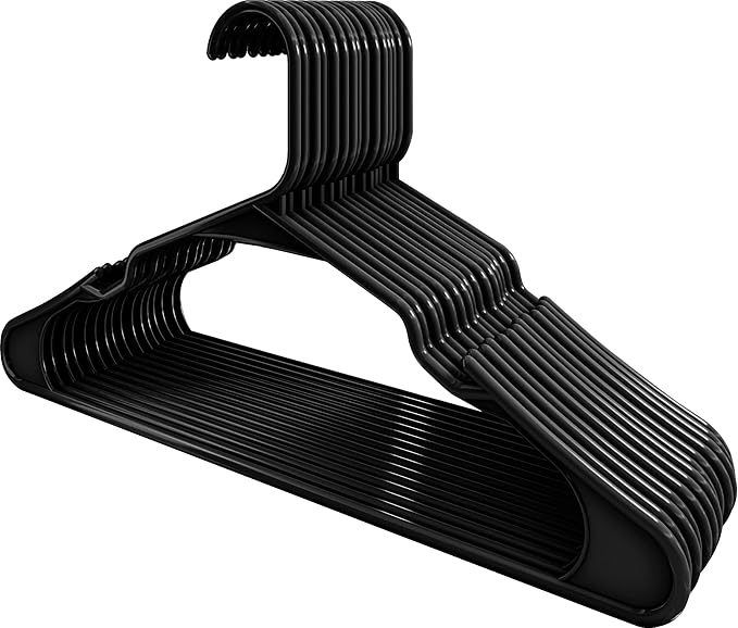 Utopia Home Plastic Hangers 20 Pack - Perfect Space Saving Clothes Hanger - Durable and Strong - Perfect Closet Organizers with Shoulder Grooves (Black)