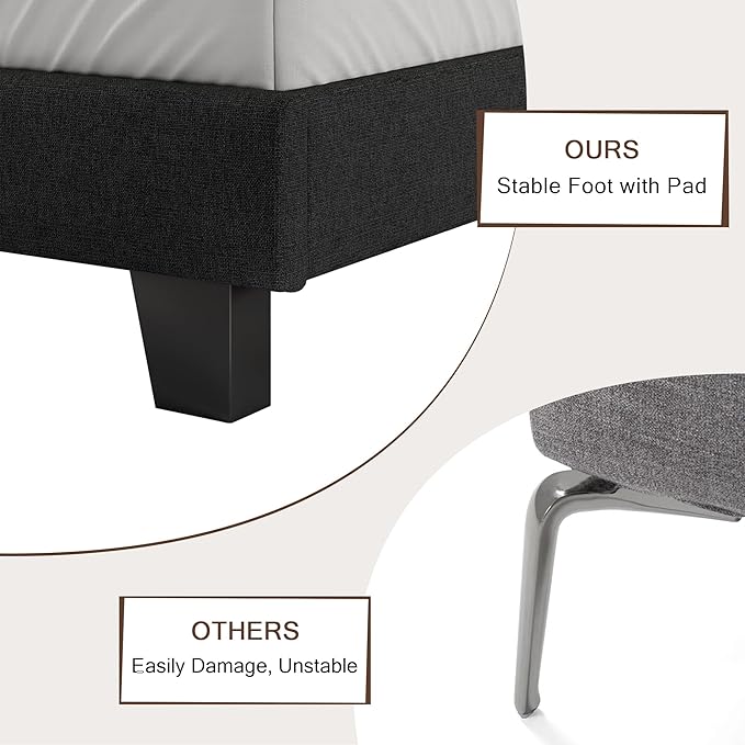 Full Upholstered Bed Frame with Headboard, Button Tufted Linen Bed Base, Platform Bed with Wood Slat, Heavy Duty, Easy Assembly, No Box Spring Needed, Dark Gray