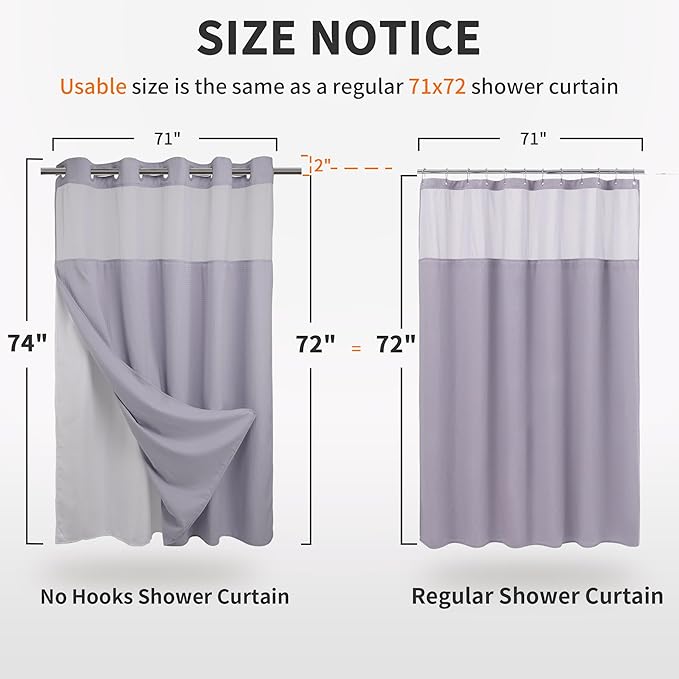 River Dream Heavyweight No Hooks Required Dotted Waffle Weave Shower Curtain with Snap in Liner - 71W x 74H,Hotel Grade,Spa Like Bath Curtain,Lilac