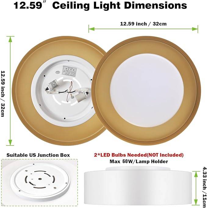 Modern White and Gold Flush Mount Ceiling Lights, Glass Round Ceiling Lighting, Minimalist Drum Close to Ceiling Light Fixtures for Bedroom, Dining Room, Bathroom, Hallways, Living Room