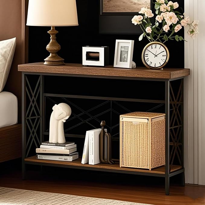 50 Inch Narrow Sofa Table, Industrial Long Sofa Table Behind Couch, Entry Console Table with Storage for Entryway, Living Room, Foyer (Classic)