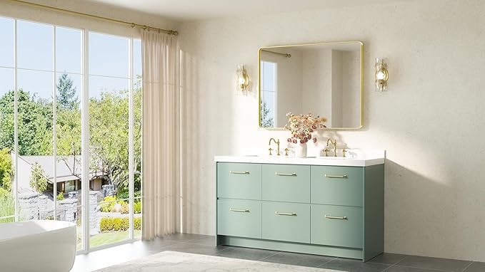 TETOTE Gold Bathroom Mirror 40 x 30 Inch Brushed Gold Metal Framed Vanity Mirror, Tempered Glass, Wall Mounted for Bathroom, Entryway, Bedroom, Living Room(Horizontal/Vertical)