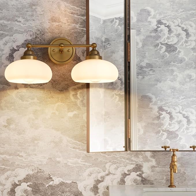 Vintage 2-Lights Sconces Wall Lighting with Milk White Glass Shade, Double Arm Wall Lamp Fixture for Living Room Dining Room Bedroom Hallway