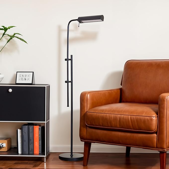 VONLUCE LED Floor Lamp, 62.5" Industrial Floor Lamp for Living Room with Adjustable Height Swing Arm Head 3 Color Temperatures, Metal Standing Pole Lamp for Bedroom Reading, Black