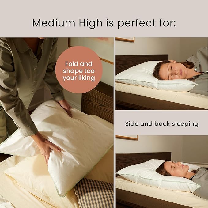 Nordic Sleep, Bed Pillow Hypoallergenic Supportive with Down Alternate, Breathable and Machine Washable, Ideal for Side and Back Sleepers (White Medium High, Standard)