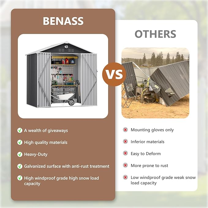 8X6 FT Outdoor Storage Shed, Metal Garden Shed - Tool Storage Sheds with Lockable Doors, Waterproof Outside Storage Building for Backyard, Patio (Black; Floor Not Included)