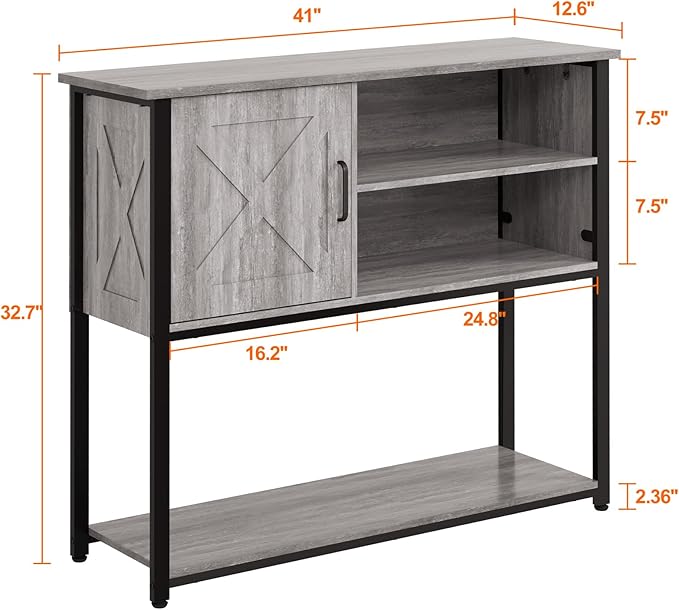 41" Console Table with Storage Cabinet, Sofa Table with Storage Shelves, Coffee Bar Table, Sofa Entryway Tables for Entry Way, Behind Couch Table for Living Room Hallway, Gery