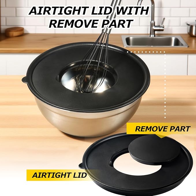 24Pcs Stainless Steel Bowls Set with 6 Airtight Lids & 3 Graters - Premium Non-Slip Base Nesting Mixing Bowls for Food Prep, Serving & Storage