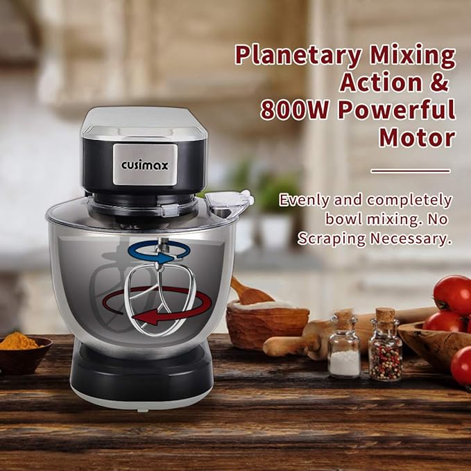 Stand Mixer, CUSIMAX Dough Mixer Tilt-Head Electric Mixer with 5-Quart Stainless Steel Bowl, Dough Hook, Mixing Beater and Whisk, Splash Guard