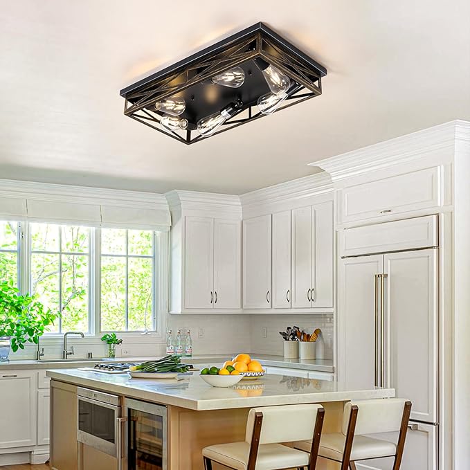 Farmhouse Rustic Ceiling Light for Kitchen, 6-Light Hallway Flush Mount Light Fixtures Ceiling Mount,23" Industrial Metal Cage Ceiling Light for Farmhouse,Kitchen,Hallway E26 Base(1 Pack)