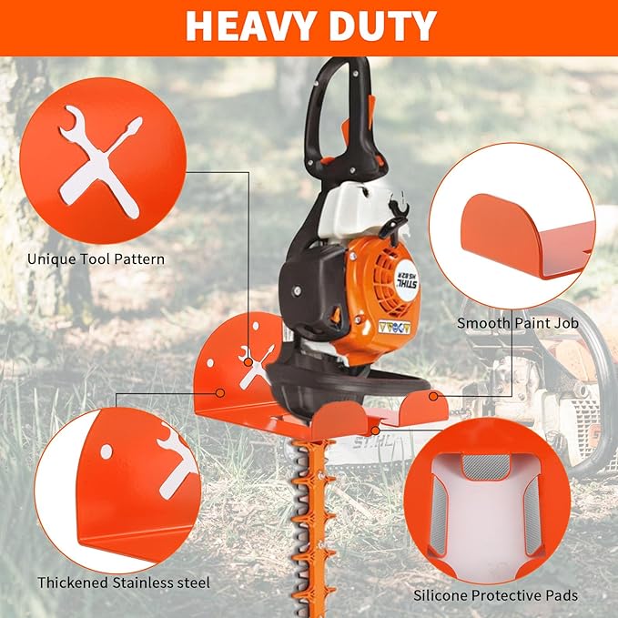 Upgraded Trimmer Rack Wall Mount - 8" Heavy Duty Weed Eater Hanger for Garage Wall Bracket, Garden Power Tool Holder Organizer Hooks for Grass Trimmer, Hedge Trimmer, Leaf Blower and Chainsaw, 4 Pack