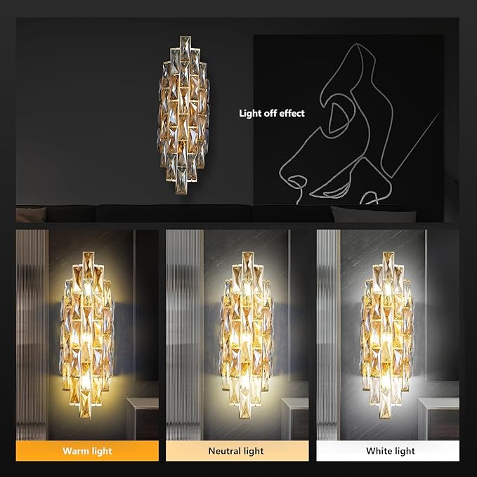 Modern Crystal Wall Sconces,Gold Wall Light Fixtures, Luxury Indoor Wall Lamp,Crystal Vanity Wall Mount Lamps,Wall Lighting for Living Room Bedroom Bathroom Bedside Hallway Stairway