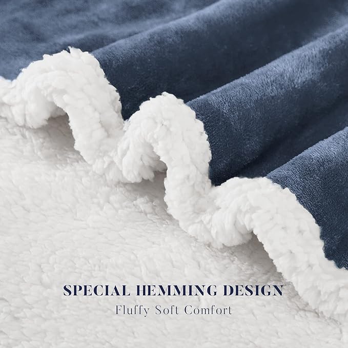 BEAUTEX Sherpa Fleece Throw Blanket Twin Size for Couch - Thick and Warm Blanket for Winter, Fluffy Flannel Plush Twin Blanket, Fuzzy Blue Cuddle Blankets for Couch Bed Sofa (60" x 80", NavyBlue)