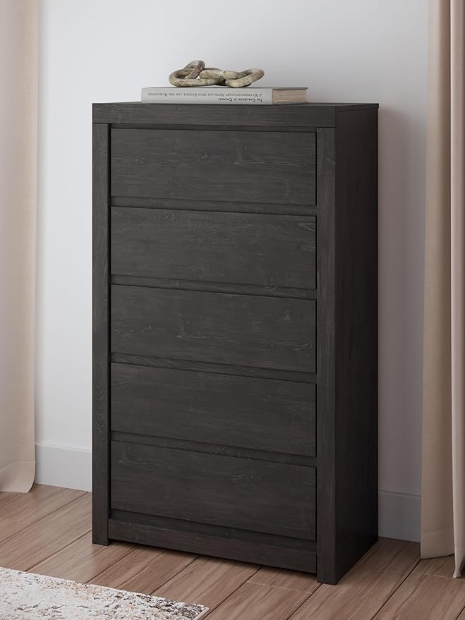 Signature Design by Ashley Parlayon Casual 5-Drawer Chest of Drawers with Safety Stop, Gray