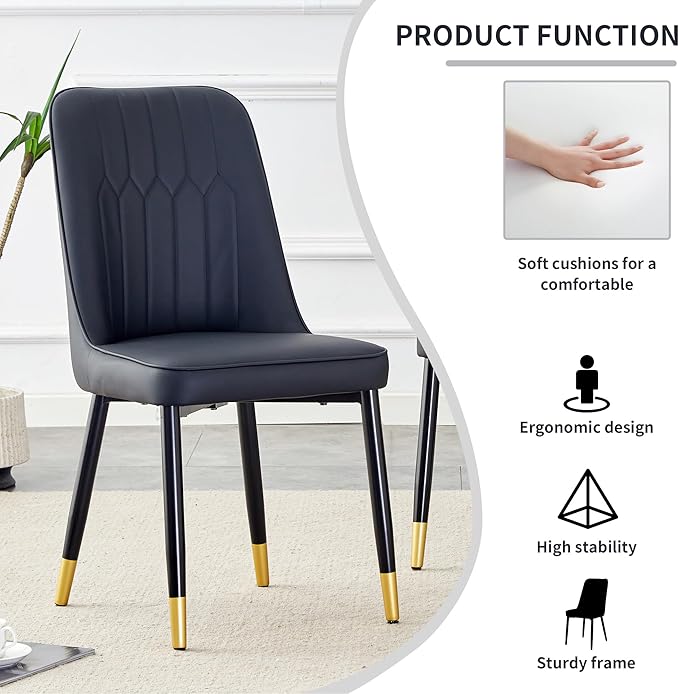 45 Inch Round Dining Table Set for 6, 7 Piece Kitchen Table and Chairs Set, White Faux Marble Table Top, Small Space Dining Set for Apartment or Dining Room