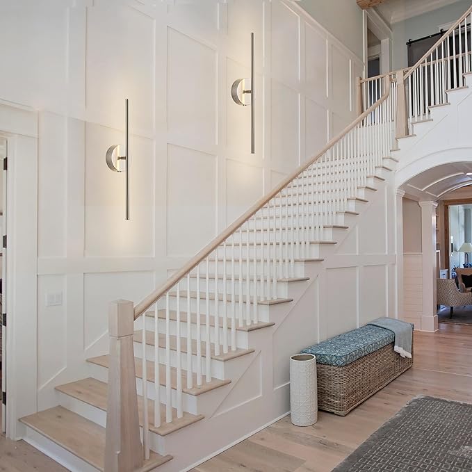 Battery Operated Wall Sconces with Remote Control, Dimmable Wall Sconces Set of Two, 350°Rotate, 3000K LED Nickel Wireless Wall Light for Living Room, Bedroom, Hallway, 20.4 Inch (2 Pack)