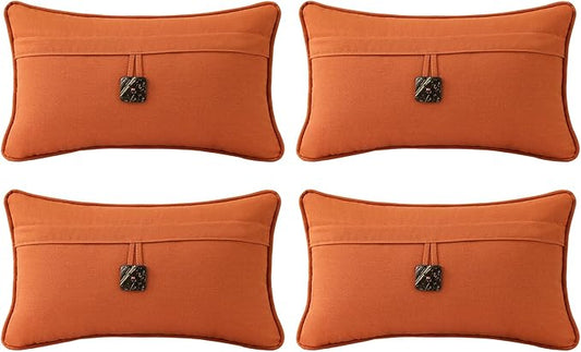 Outdoor Sunbrella Decorative Pillows with Coconut Button Pack of 4, 20" x 12" Outdoor Pillow Set for Couch Bed Throw Patio Sofa, Spectrum Cayenne
