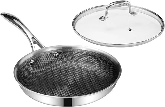 DELUXE Hybrid Ceramic Nonstick 10-Inch Fry Pan with Tempered Glass Lid, Skillet with Stay-Cool Handles, Dishwasher&Oven Safe, PFOA Free Compatible with All Cooktops