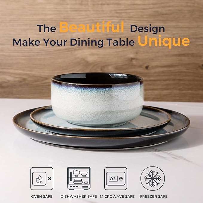 LERATIO Ceramic Dinnerware Sets for 12, 36 Pieces Plates and Bowls Sets, Reactive Glaze Dishes -Scratch Resistant, Dishwasher&Microwave Safe&Oven Safe