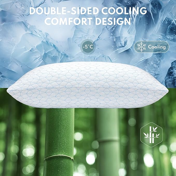 COZSINOOR Cooling Pillows Queen Size Set of 2 for Sleeping - Adjustable Shredded Memory Foam Pillows 2 Pack, Cool Pillow for Back, Side and Stomach Sleepers, Bed Pillow Removable Cover Washable