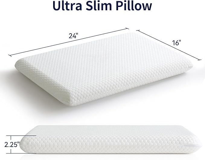 Ultra Thin Flat Pillow for Sleeping, 2.25'' Thin Pillow for Back Sleeper, Supportive Stomach Sleeping Pillow, Slim Bed Pillow, Machine Washable-Standard Size