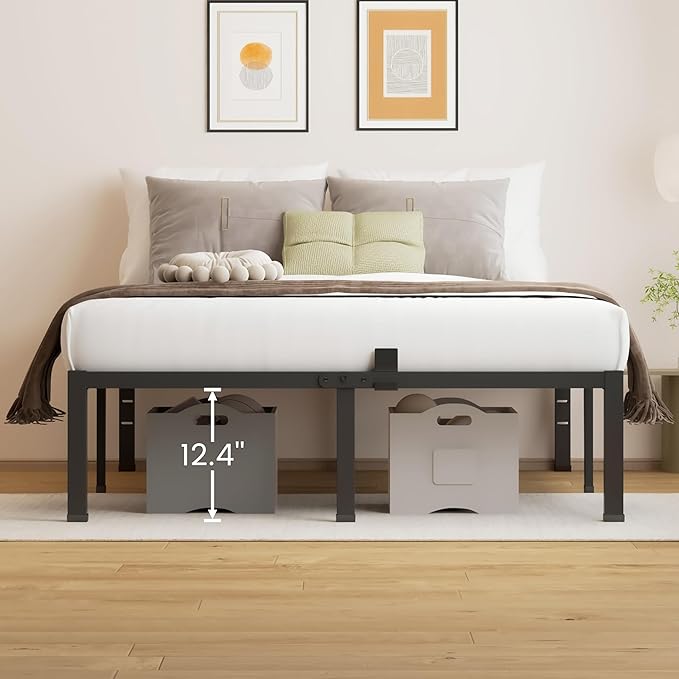 14 Inches Full Size Bed Frame, Heavy Duty Metal Platform Bed Frame No Box Spring Needed, Easy Assembly, Noise Free Bedframe with Mattress Slide Stopper