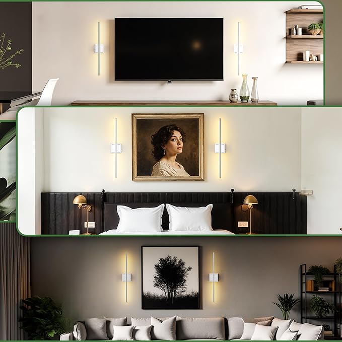 DORESshop Battery Operated Wall Sconces Set of Two with Remote Control, Rechargeable Wall Sconce, 350°Rotate Dimmable Wireless Wall Sconce for Living Room, Hallway, Bedroom, 28.1 Inch, Chrome(2 Pack)