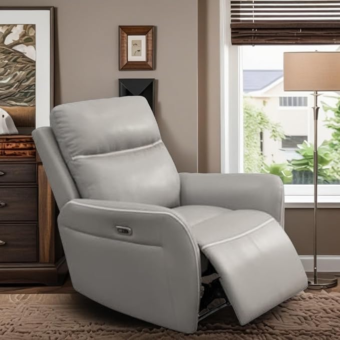 Oversized Recliner Chair, Multifunction Power Leather Recliners with Home Theater Seating, Oversized Single Electric Recliner Furniture for Living Room Apartment Home Theater, Light Grey