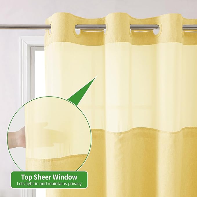 Extra Long No Hooks Needed Linen Textured Shower Curtain with Snap-in Fabric Liner Set,White Hotel Luxury Decor Shower Curtains for Bathroom,Waterproof & Washable,71Wx86H,Gold