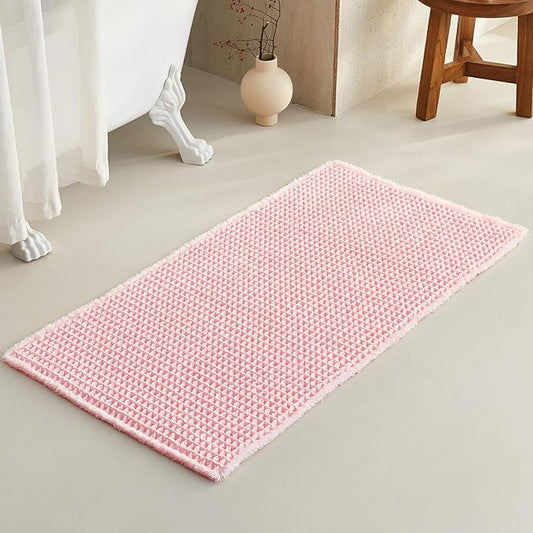 Light Peachy Pink Bathroom Rugs, Waffle Bath Mat Non Slip Washable Quick Dry Cute Bath Mat Boho Farmhouse Bathroom Decor, 48"x24" Light Peachy Pink