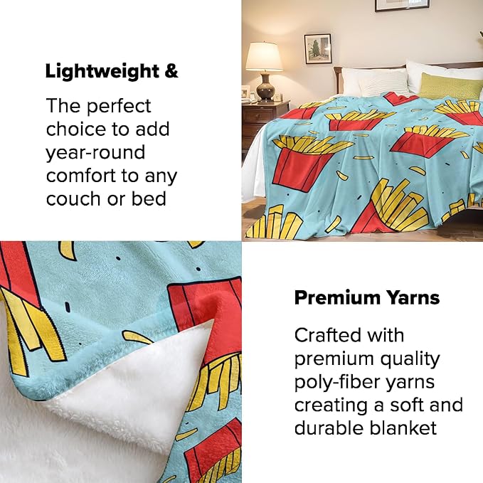 French Fries Blanket Gifts for Adults and Kids Funny Food Throw Blankets for Bed Room Couch Soft Lightweight Warm Cozy Throws Decor 50x60in