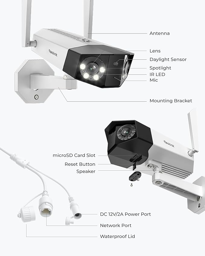REOLINK 16MP WiFi Security Camera Outdoor, 180° Ultra-Wide Angle, Duo 3 WiFi, 2.4/5GHz Wi-Fi 6, Smart Detection, Color Night Vision, Two-Way Talk, IP67, Up to 512GB Storage, Plug-in Power (12V/2A)