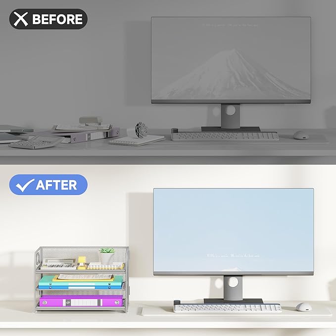 3 Tier Paper Organizer with Handle, Metal Desk Organizer Mesh Paper Letter Tray Desktop File Folder Document Sorter for Classroom, School, Office Accessories Organization and Storage - Silver