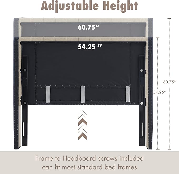 Madison Park Amelia Upholstered Headboard | Nail Head Trim Wingback Button Tufted | King, Cream