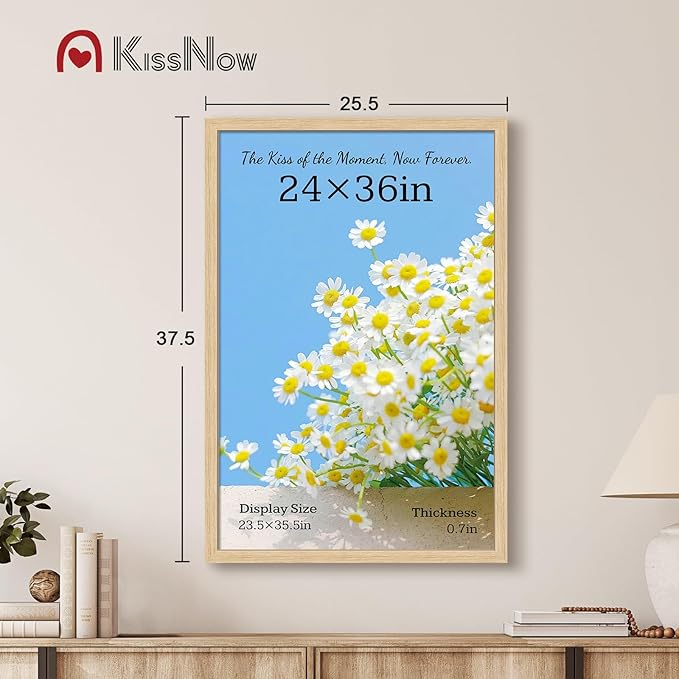 24x36 Poster Frame 4 Pack, Natural Oak Wood, Wall Gallery Picture Frame