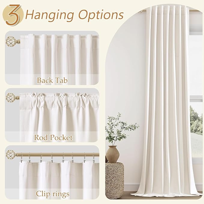 Guken Ivory Linen Blackout Curtains 96 Inch Length 2 Panels Set for Living Room Bedroom Back Tab Thermal Insulated 100% Black Out Linen Drapes Room Darkening Window Curtains 40 Wide