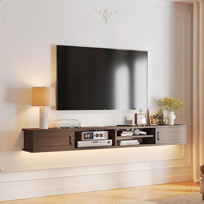 Floating TV Stand,59'' Wall Mounted TV Console,Floating TV Shelf,Wall TV Cabinet,Floating Entertainment Shelf,Walnut