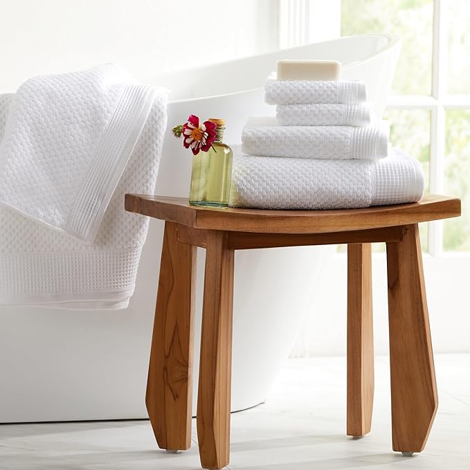 Market & Place 100% Cotton Waffle Textured 6 Piece Set | Super Soft Quick Dry Bath Towels | Decorative for Bathroom | 2 Bath, 2 Hand, 2 Washcloths | Belle Collection (White)