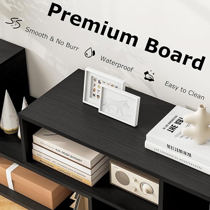 Tangkula 2 Pieces L-Shaped TV Stand, Free-Combination Entertainment Center for TVs up to 55 Inch, Modern TV Media Console Table with 4 Open Cubes, DIY Bookcase Shelf for Living Room (Black, 2 pcs)