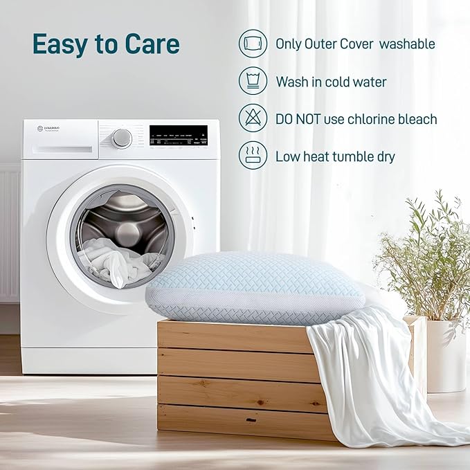 Shredded Memory Foam Cooling Soft Pillows Queen Size Set of 2, Adjustable Hypoallergenic Hotel Quality Pillow for Back, Stomach and Side Sleeper Sleeper, Bamboo Viscose Cover, Oeko-TEX Certified