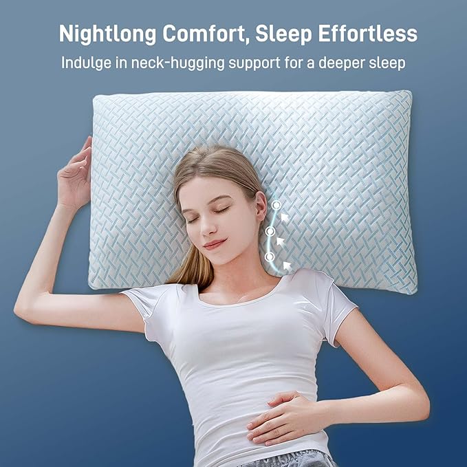 Shredded Memory Foam Cooling Medium Soft Viscose Derived from Bamboo Pillow Queen Size, Adjustable Hypoallergenic Hotel Quality Pillow for Back, Stomach and Side Sleeper, Oeko-TEX Certified