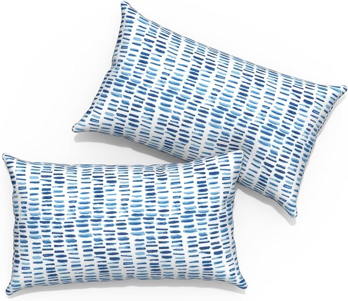 Outdoor Lumbar Pillows 12x20 inch, Rectangle Throw Pillows with Inserts, Decorative Lumbar Cushions for Patio Furniture Garden Couch Home Sofa Office Chair, Pack of 2, Pebble Blue