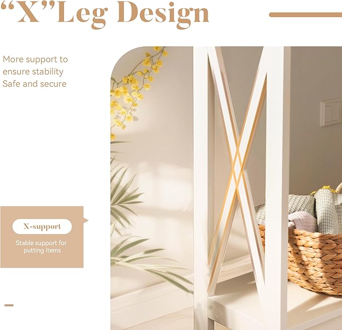 ALPHA HOME Console Table for Entryway, 2 Tier Storage Shelf Farmhouse Entryway Table, X-Shaped Design Narrow Sofa Table for Hallway, Living Room, Ivory